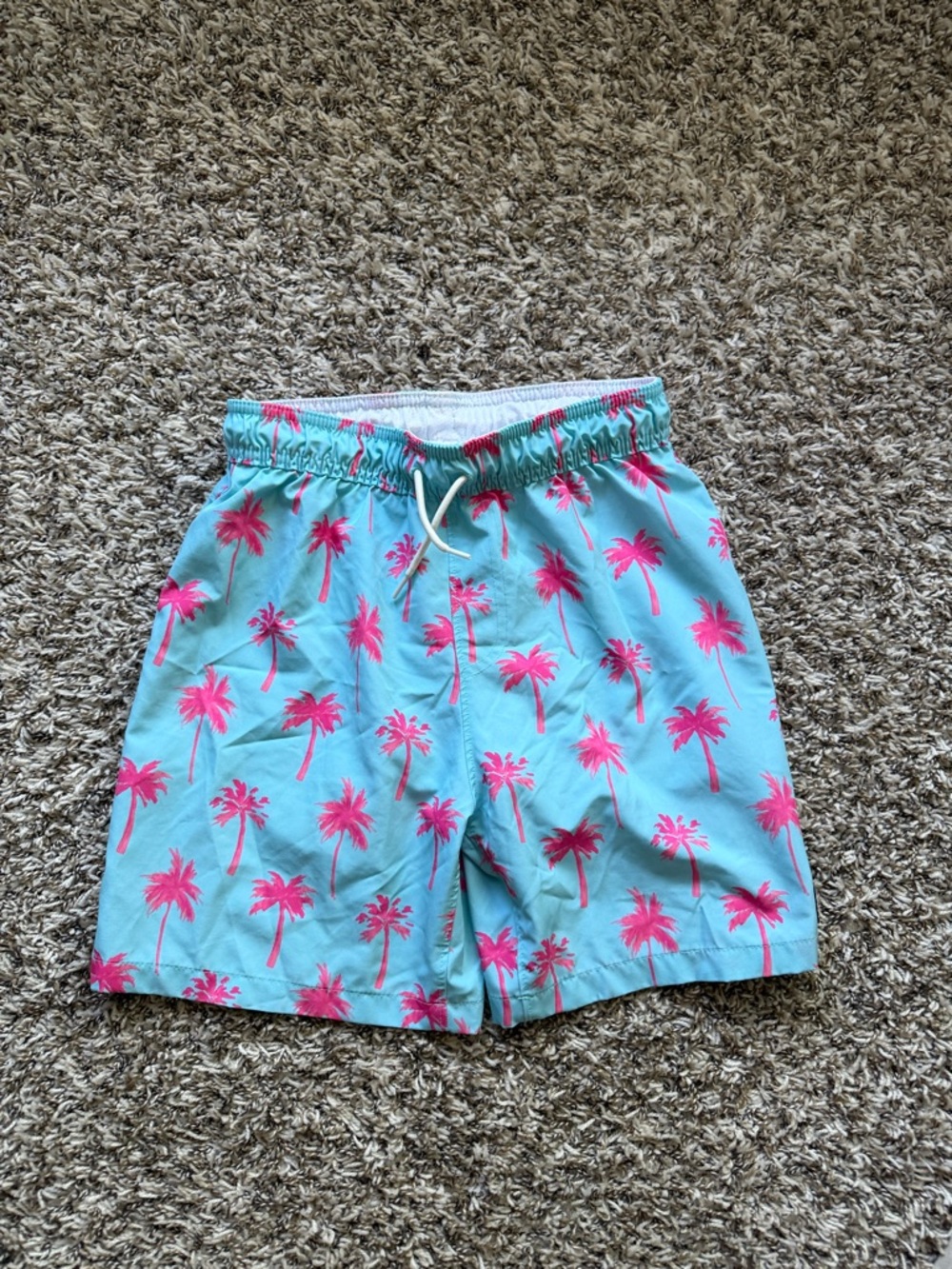 abercrombie kids White Lined Swim Shorts with Aqua and Pink Trim